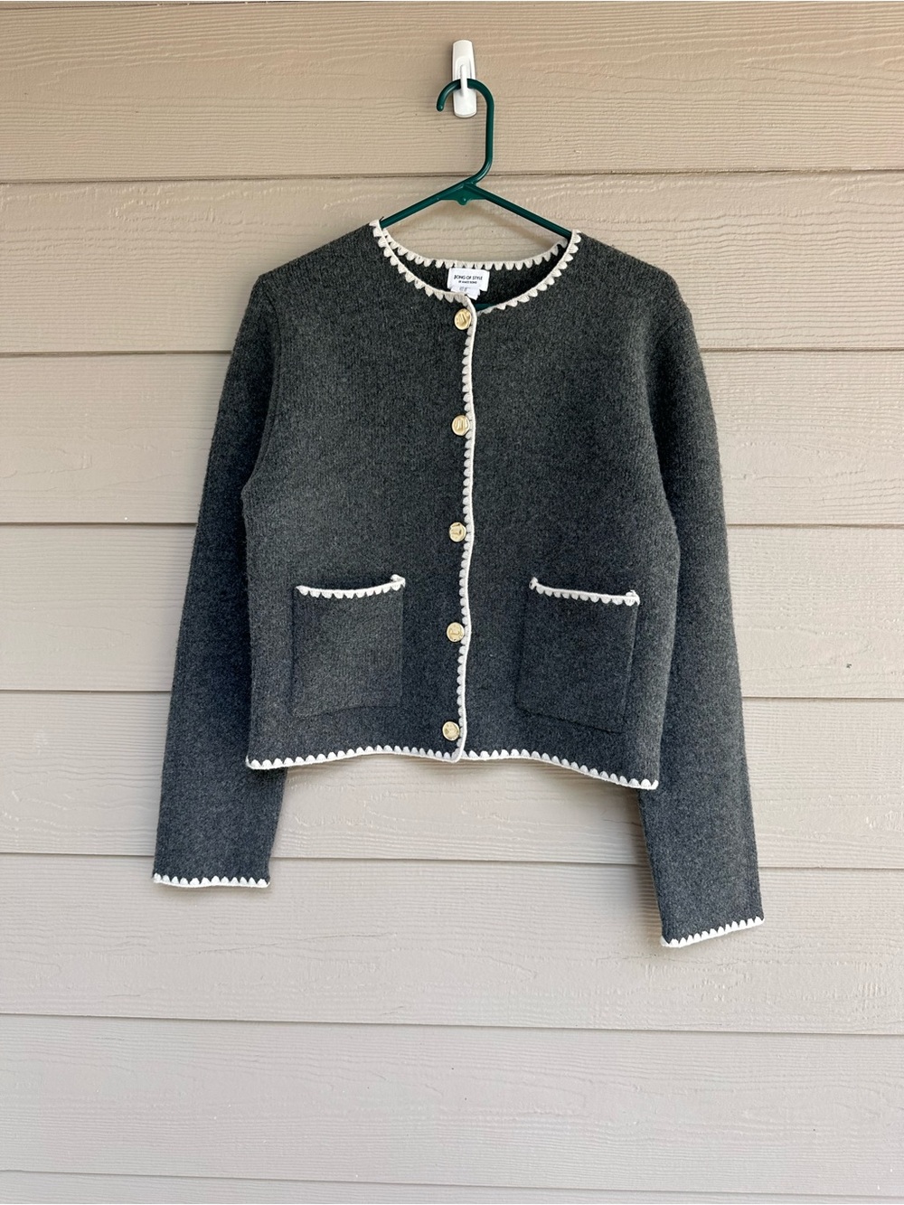Song of Style Aimee Song Cardigan Grey White Sweater Crewneck Grey Size M (A33)